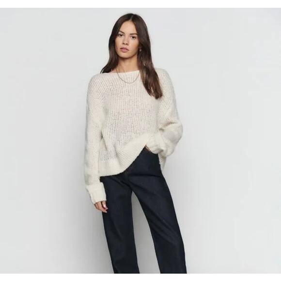 Reformation Kaya Oversized Baby Alpaca Wool Sweater Cream Sz XS Cozy Chunky Knit - Picture 7 of 16